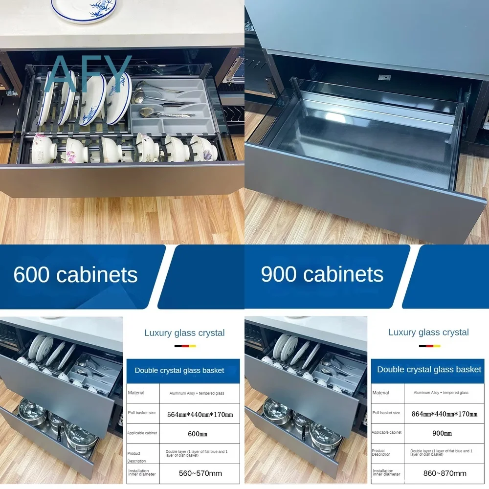 Cesta deslizante de doble capa de vidrio para gabinetes de cocina, organizador de utensilios de cocina, estante de almacenamiento de platos para gabinetes, compatible con IKEA