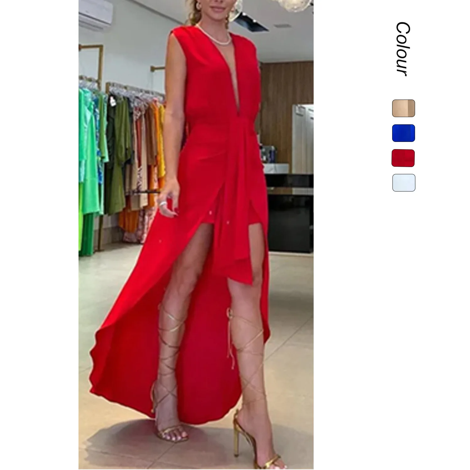 

Классическое летнее новое платье с глубоким V-образным вырезом, без рукавов, двухслойное, в стиле «королевская сестра», женское, красивое.