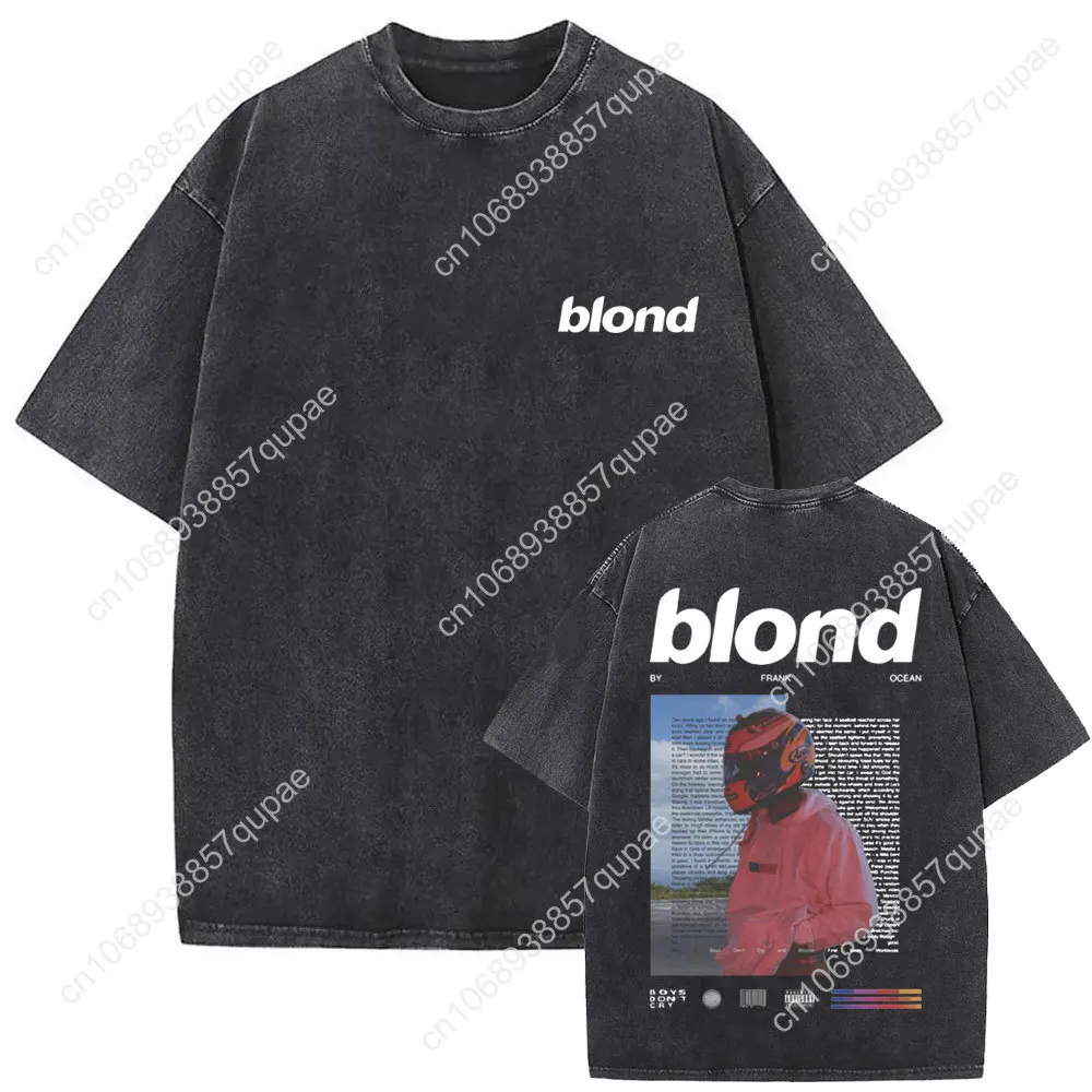 Washed Rapper Frank Vintage Oversized T Shirts Men Ocean Hip Hop Trend T Shirt Blond Pop Music T-shirts Male Fashion Streetwear