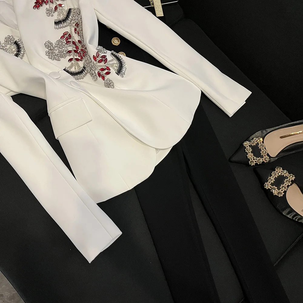 TWOTWINSTYLE سترات أنيقة مرصعة بالألماس للنساء بياقة على شكل V وأكمام طويلة للخريف سترة أنيقة للسيدات على الموضة KJA548324 #6