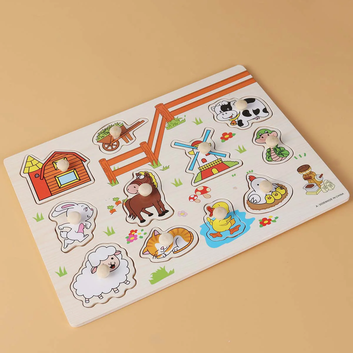 

Children's Educational Toys Hand Grab Wooden Puzzle Cartoon Jigsaw Puzzle Toys for Kids(Farm Pattern)