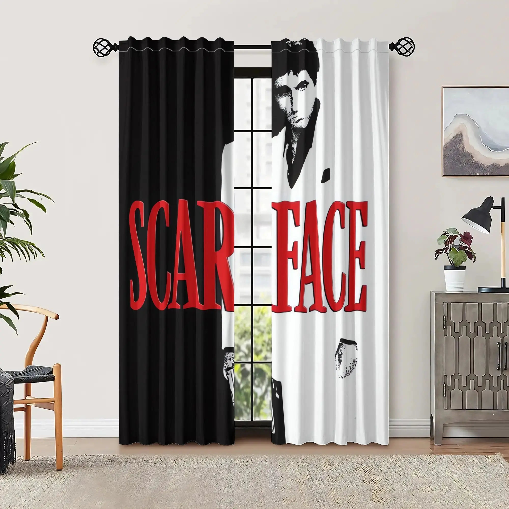 Movie Poster Curtain, Classic Gangster Film Window Drape, Retro Black White Blackout Panel, Living Room Bedroom Home Decor