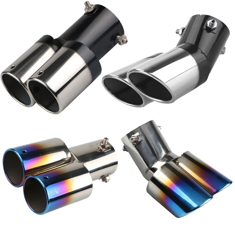 wholesale double outlet car muffler tip black straight bent exhaust tail muffler car interior parts tuning auto  universal