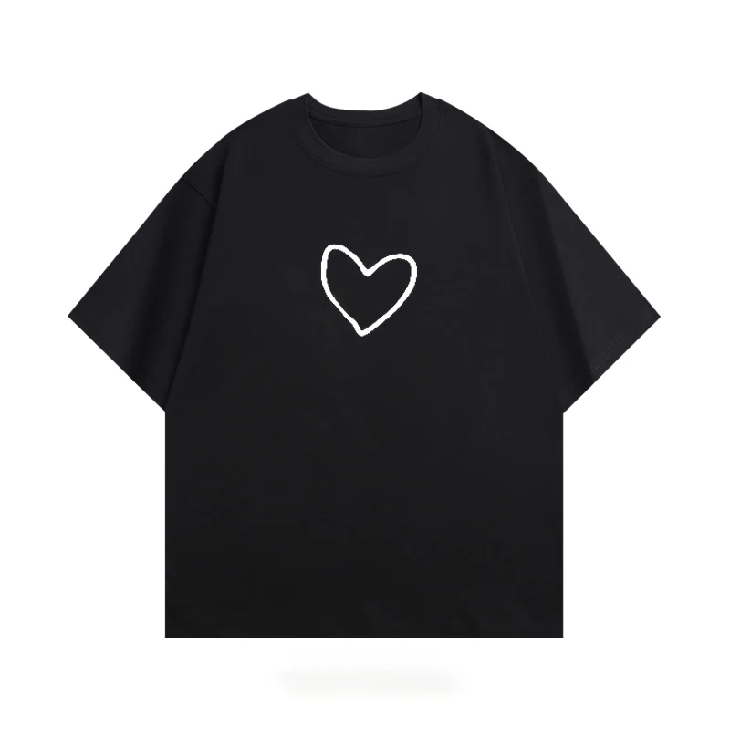 

2025 summer new short-sleeved T-shirt mens pure cotton round neck loose simple love couple trend fashion top