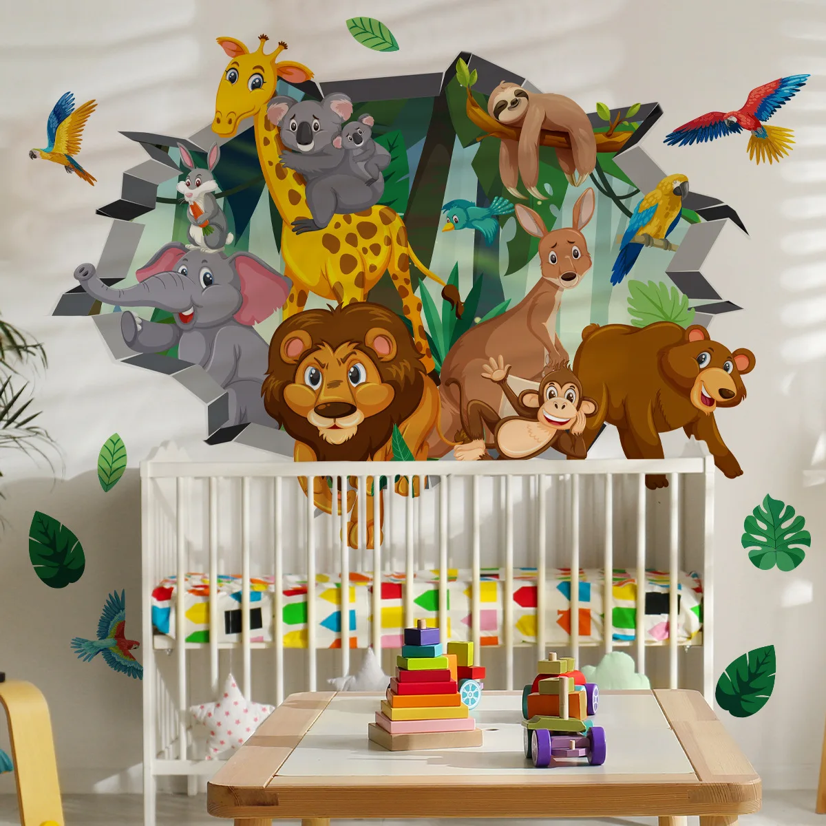 Baby Nursery Jungle Wallpaper - Złamana ściana Śliczna naklejka ścienna z