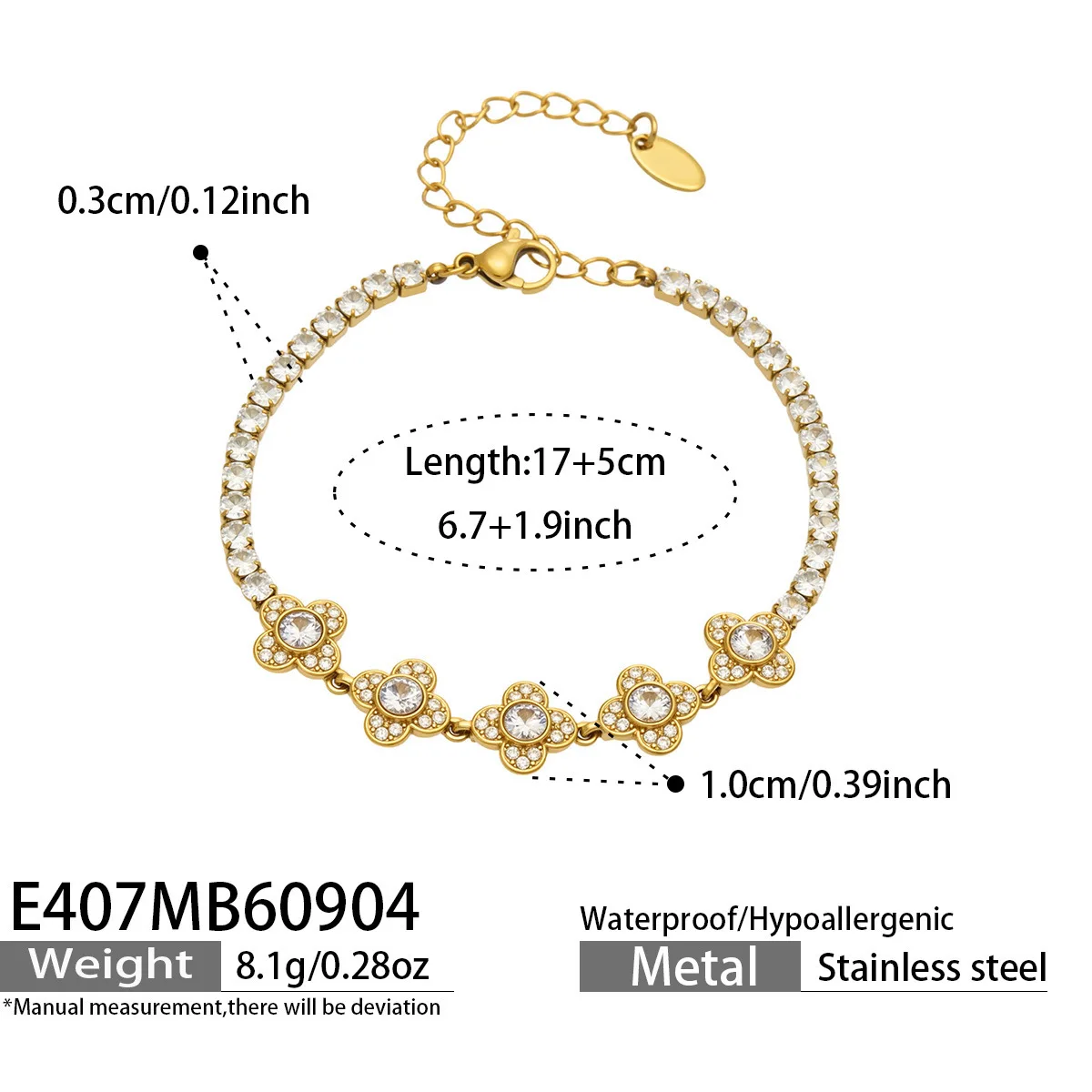 Farbiges Zirkon-Armband Tennis-Armband Edelstahl-Kettenarmbänder 18k Vergoldet Mit CZ-Blumen-Charm-Armbändern für Damen – Detail 8