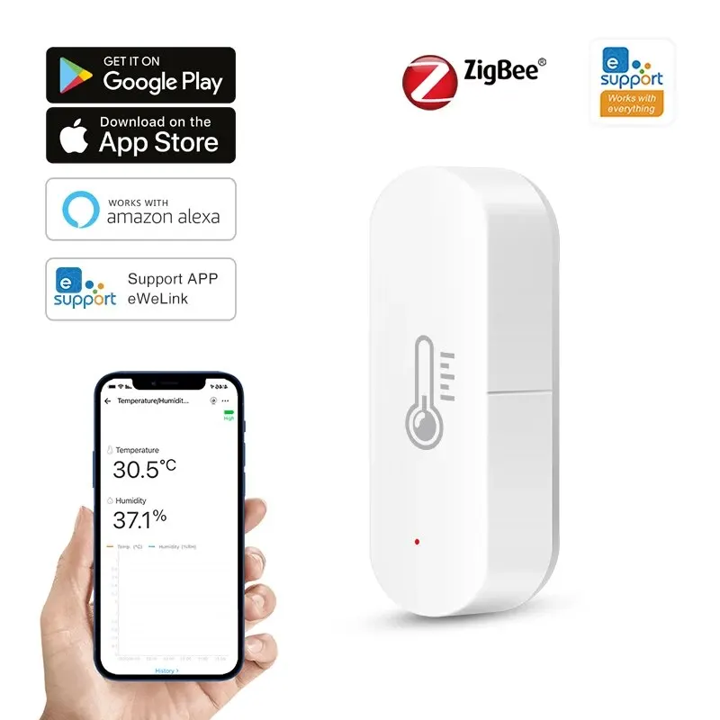 Ewelink ZigBee Smart sensore di umidità della temperatura alimentato a batteria controllo APP termometro igrometro Controller per Alexa Google