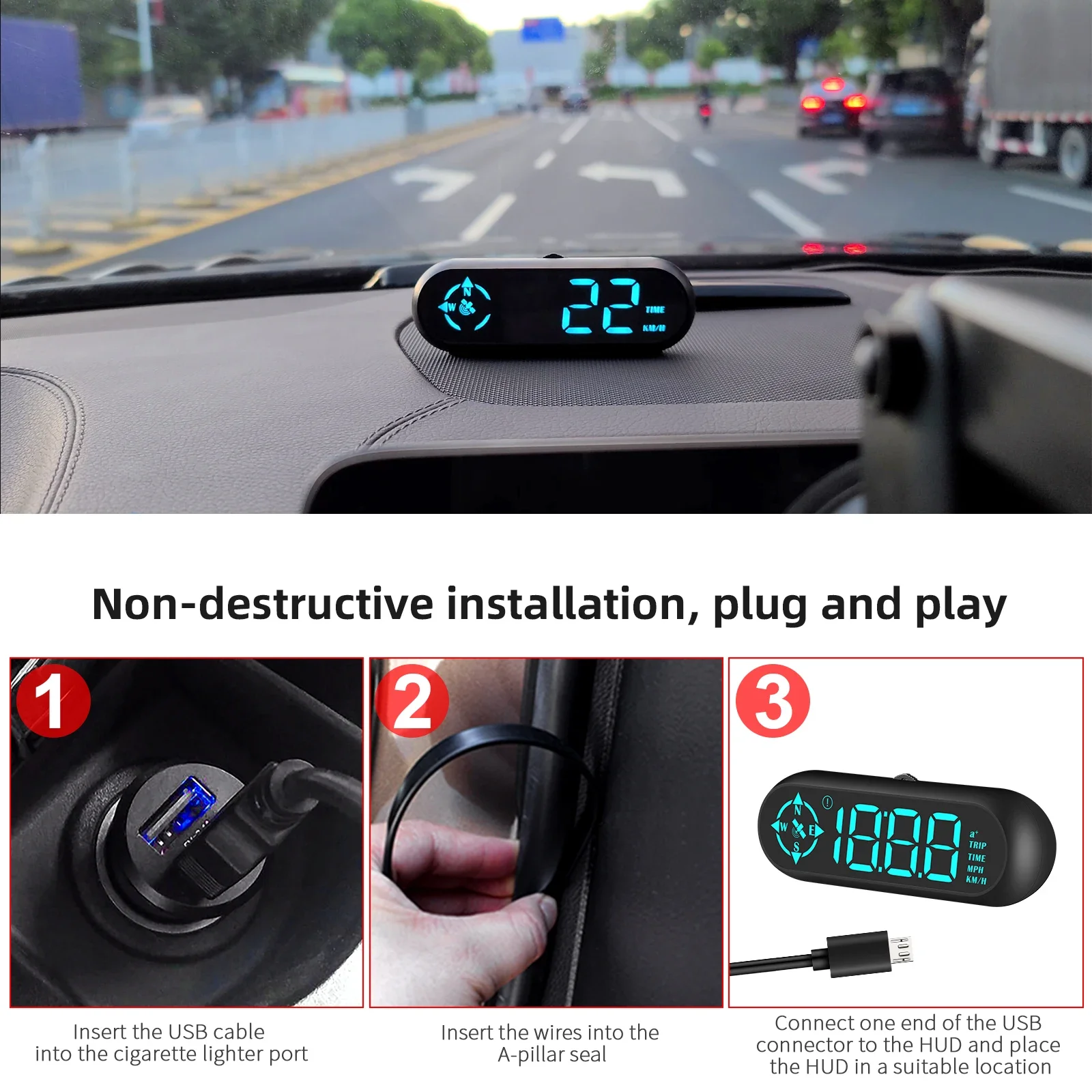 

G9 HUD GPS Speedometer Heads Up Display with GPS Compass Mini Overspeed Alarm LED Car Electronics Accessories for All Car 12V