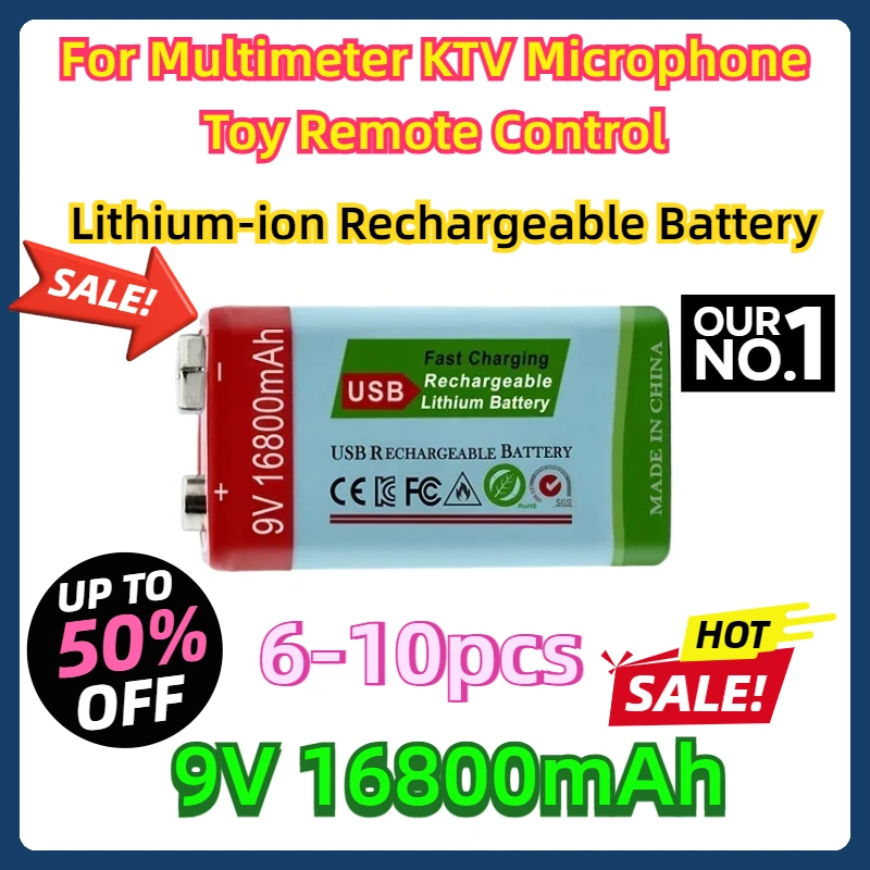 

6-10Pcs For Multimeter KTV Microphone Toy Remote Control 9V Lithium-ion Rechargeable Battery Miniature USB Battery Used