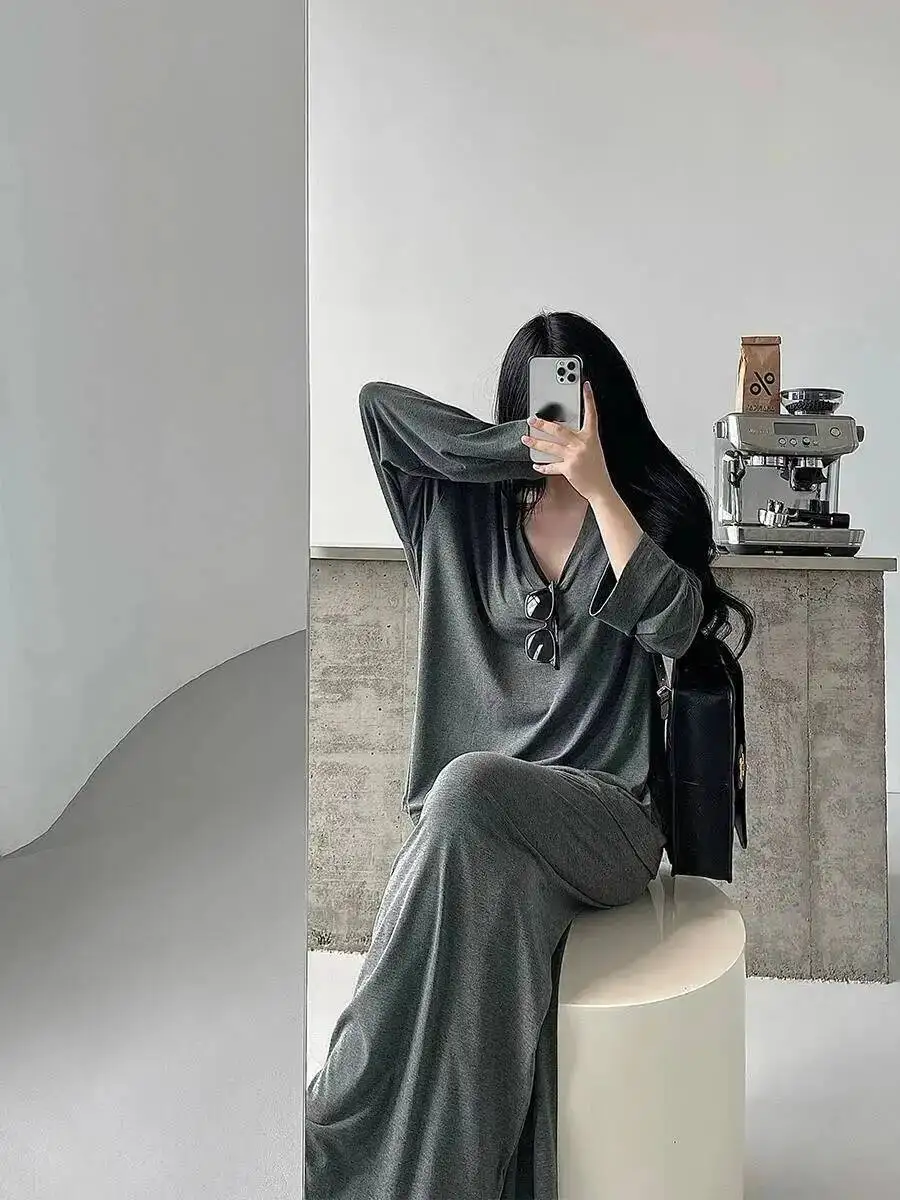 كسول نمط كبير الخامس الرقبة فضفاض تي شيرت عالية الخصر طويل الحلو موضة المرأة فستان أنيق 2025 جديد الحلو القمم موضة 7IZY