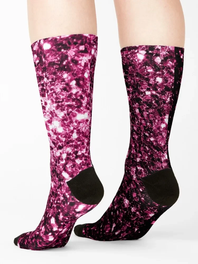 Calcetines brillantes de imitación rosa oscuro para hombres, medias de Navidad, regalo de Navidad para niñas