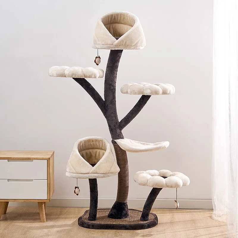 

Modern Luxury Large Wooden Christmas Tree Tower Solid Wood Scratcher Condo House for Big Cats New Floral Design