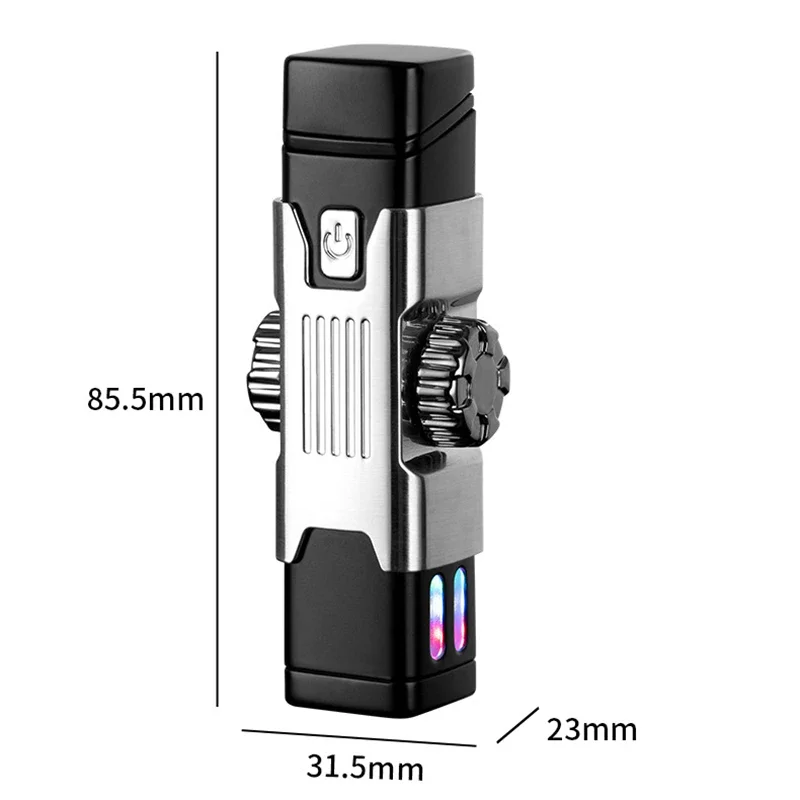 New Rotary Gyro USB Lighter Metal Windproof Double Arc Charging Pulse Plasma LED Colored Light Lighter Creative Men\'s Gift