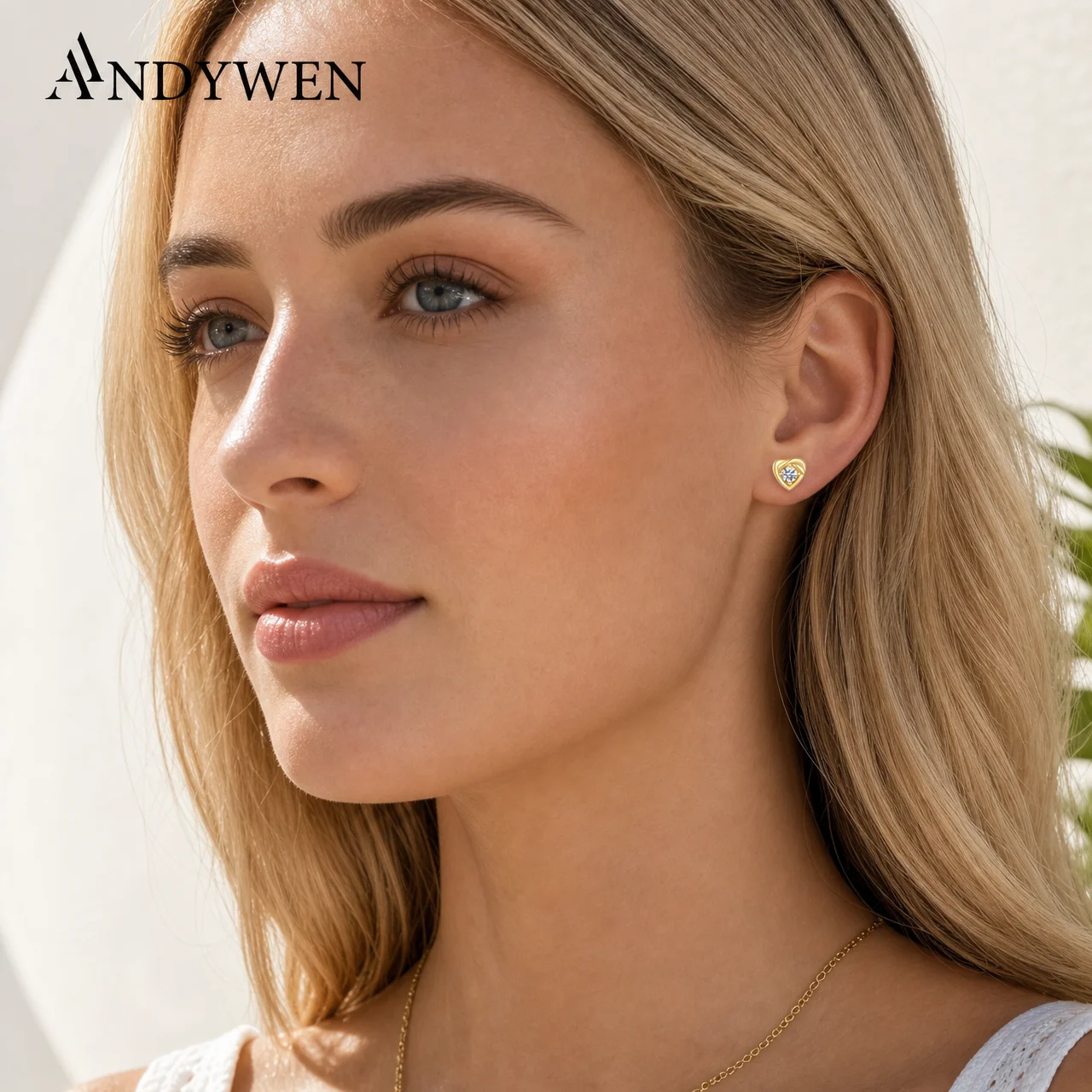 ANDYWEN 925 Sterling Silver Heart Stud Earrings for Women, Romantic Sweet Elegant Love Wedding Daily Wear Jewelry Gift