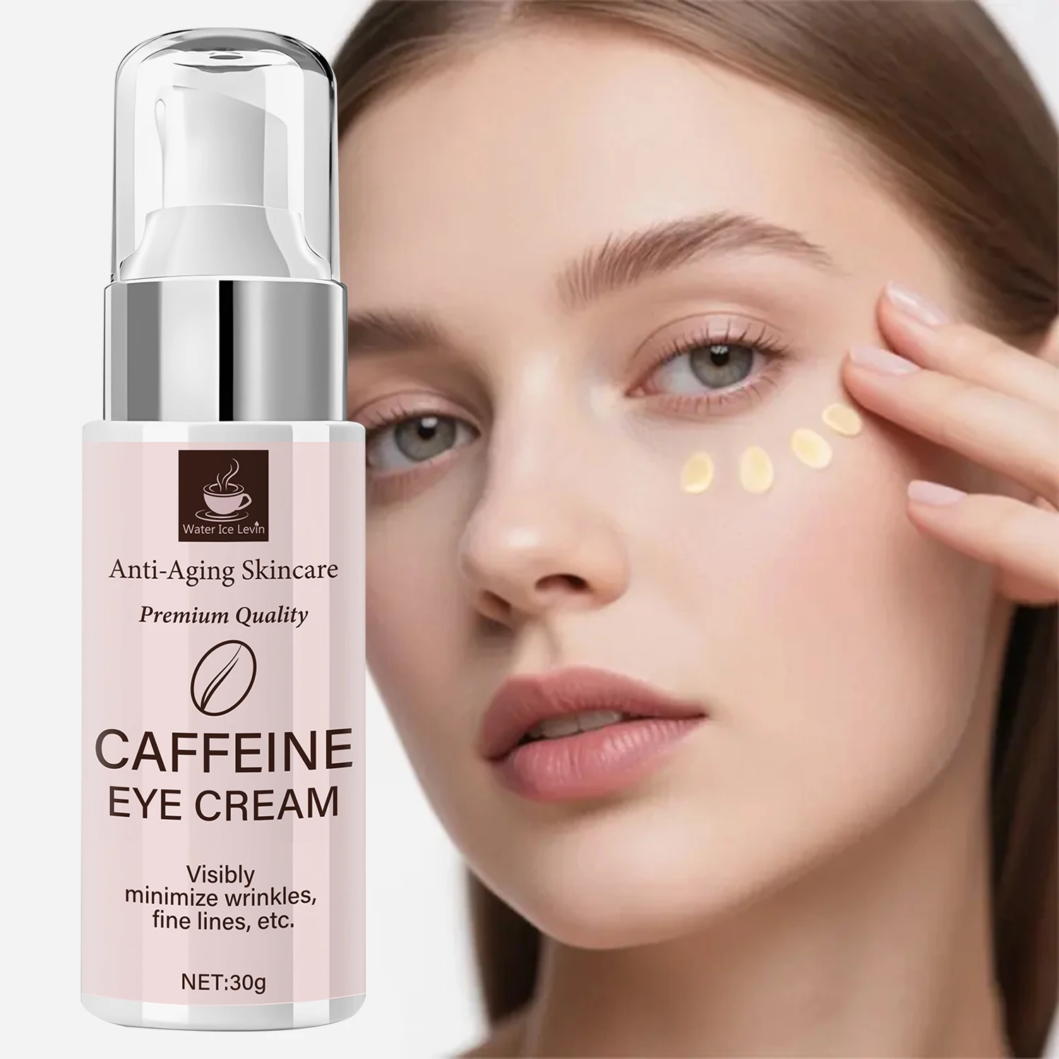 Premium anti-aging cafeïne oogcrème met niacinamide en hyaluronzuur voor rimpels en elastische huid.