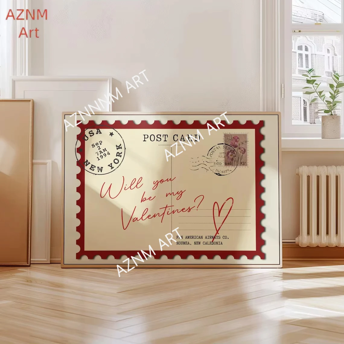 Valentines Postcard Wall Art Retro Postcard Printable Picture Romantic Decor Galentine Print Girls Love Posters Horizontal Sign