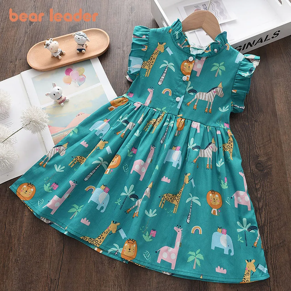 Bear Leader Cartoon Print neonate Princess Dress New Fashion Summer Floral Toddler Kid Party Clothes bambini Vestido