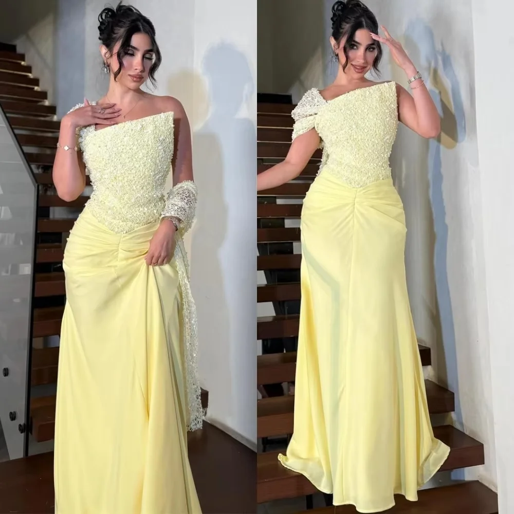 

Customized Exquisite One Shoulder Zipper Evening Dress Charming Strapless Sequins Prom Dress Elegant Ruffles Party Gown فساتين س