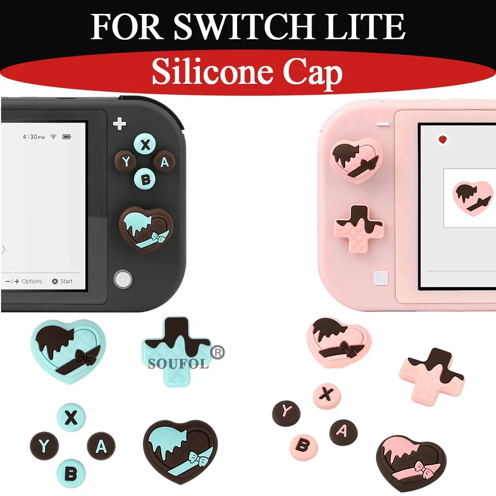 1/10Set For NS Lite Heart Shape Thumb Grip Cap+Button Cap Protective Soft Silicone Caps Replacement Part For Switch Lite Access