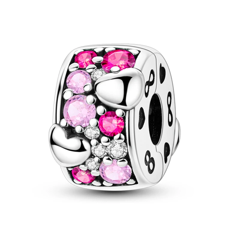 

925 Sterling Silver Charms Beads CZ Zircon Valentine's Day Series Heartbeat Fixed Clip Fit Original Bracelet DIY Women Jewelry