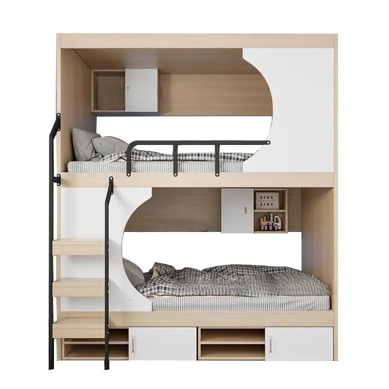 

Factory Price OEM Space-Saving Bunk Bed Solid Wood Combined With Safety Guardrail & Ladders Bedroom Suitable For Youth Dormitory