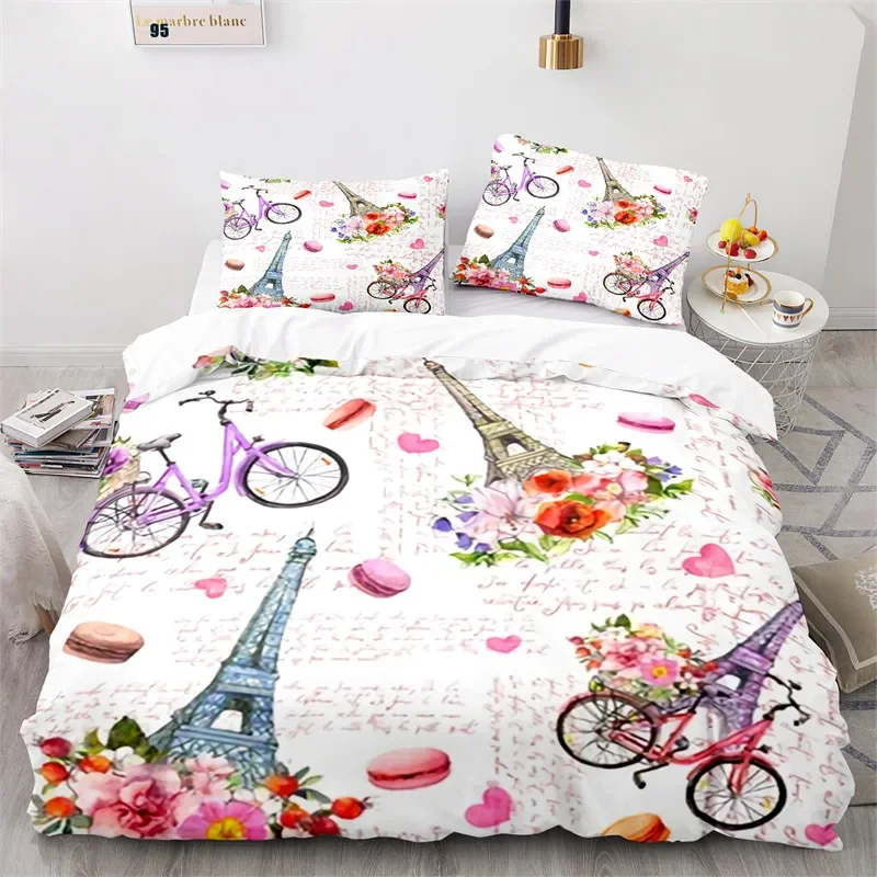 Eiffel Tower Duvet Cover Romantic Paris Cityscape Quilt Cover Polyester Oil Painting Abstract Art Bedding Set King For Teen Girl