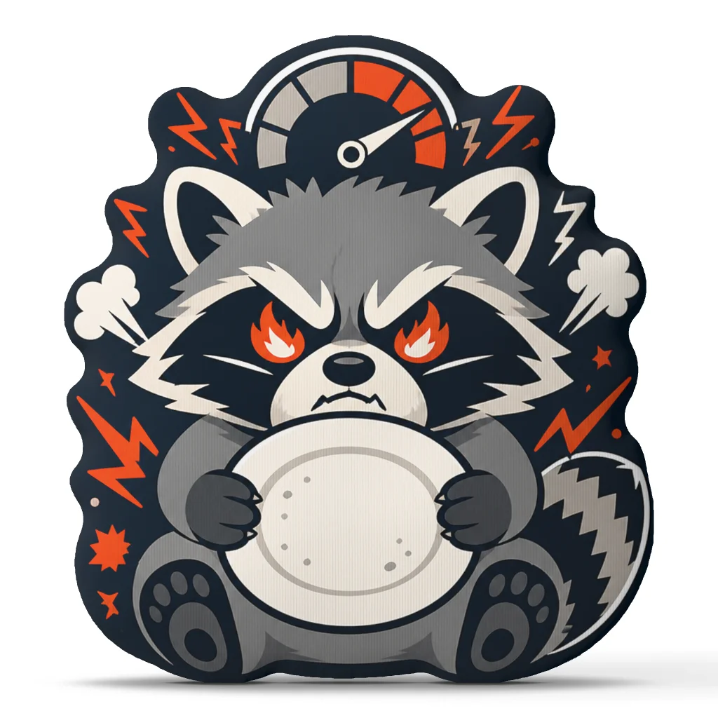 Hangry Raccoon Empty Plate Throw Pillow Angry Cartoon Animal Cushion Shaped Stuffed Accent Pillow Sofa Home Decor Funny Gift