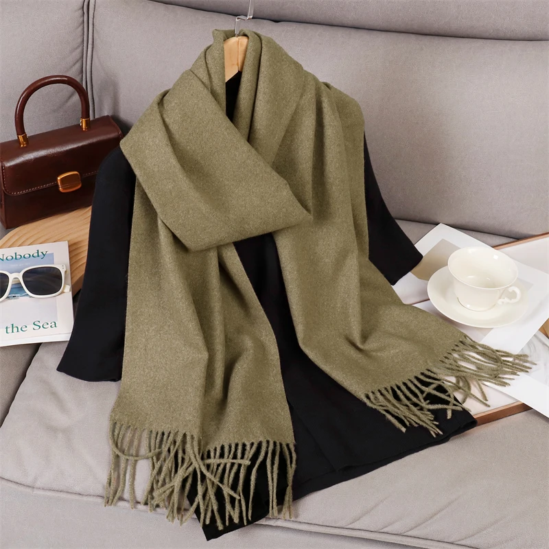 Fashion Solid Color 2025 Women Scarf Winter Hijabs Tessale Tassels Long Lady Shawls Cashmere Like Pashmina Hijabs Scarves Wraps