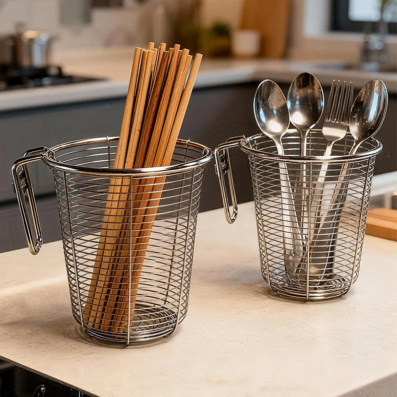 Stainless Steel Kitchen Chopstick Holder Organizer Hanging Wall Stainless Steel Tableware Drainer Fork Spoon Dishwasher Basket