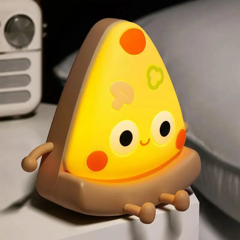 Pizza Night Light | Silicone LED Pizza USB Light | Night Lamp with Auto-Off Timer Dimmable Light Bedside Table Lamp Desk Decor
