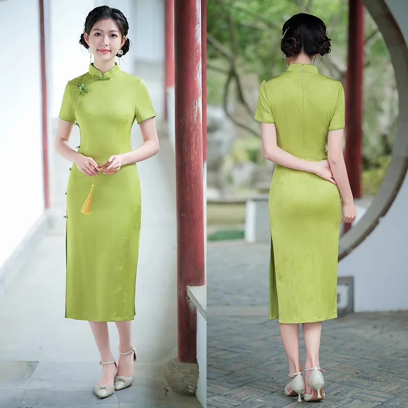 

Yourqipao Summer Jacquard Green Improved Cheongsam Fresh Sweet Elegant Photograph Qipao Chinese Style Evening Dress for Women