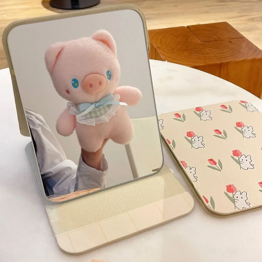 

Pu Leather Desktop Stand Mirror Compact Cosmetic Mirror Flower Vanity Mirror Light Weight Folding Fold Makeup Mirror