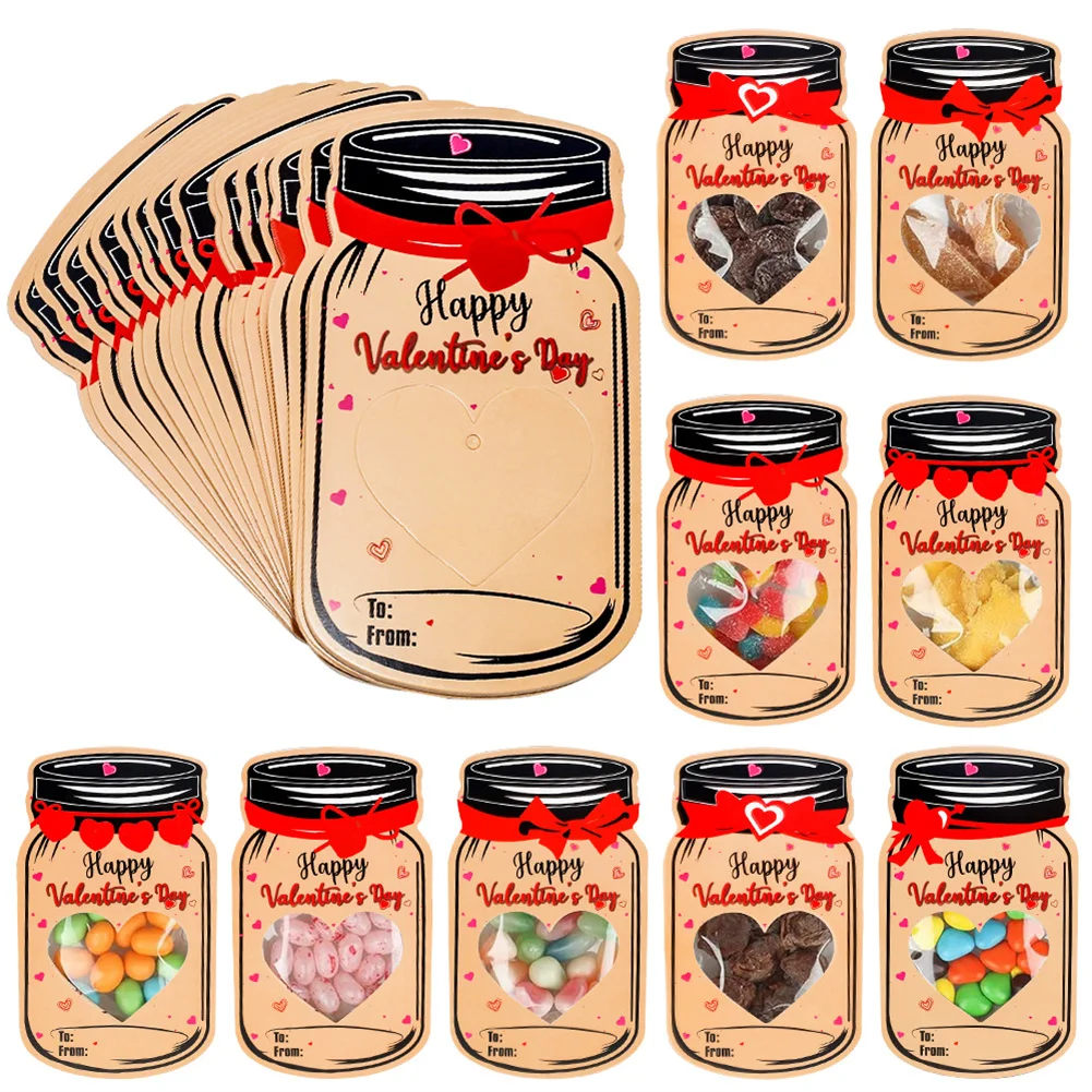 50 Piece Candy Jar Valentine Cards Set With Hollowed Out Heart Shape For School Class Classroom Valentines Party Favors