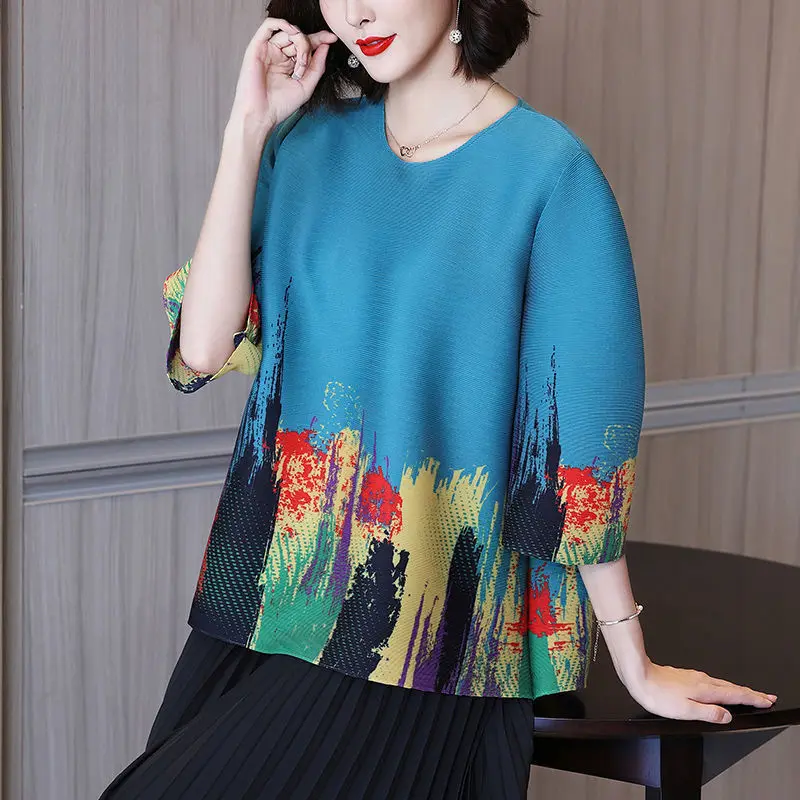 3/4 Sleeve Top Fashion 2023 Summer New Print Round Neck T-shirt women's summer blouses 2023 elegant blouse