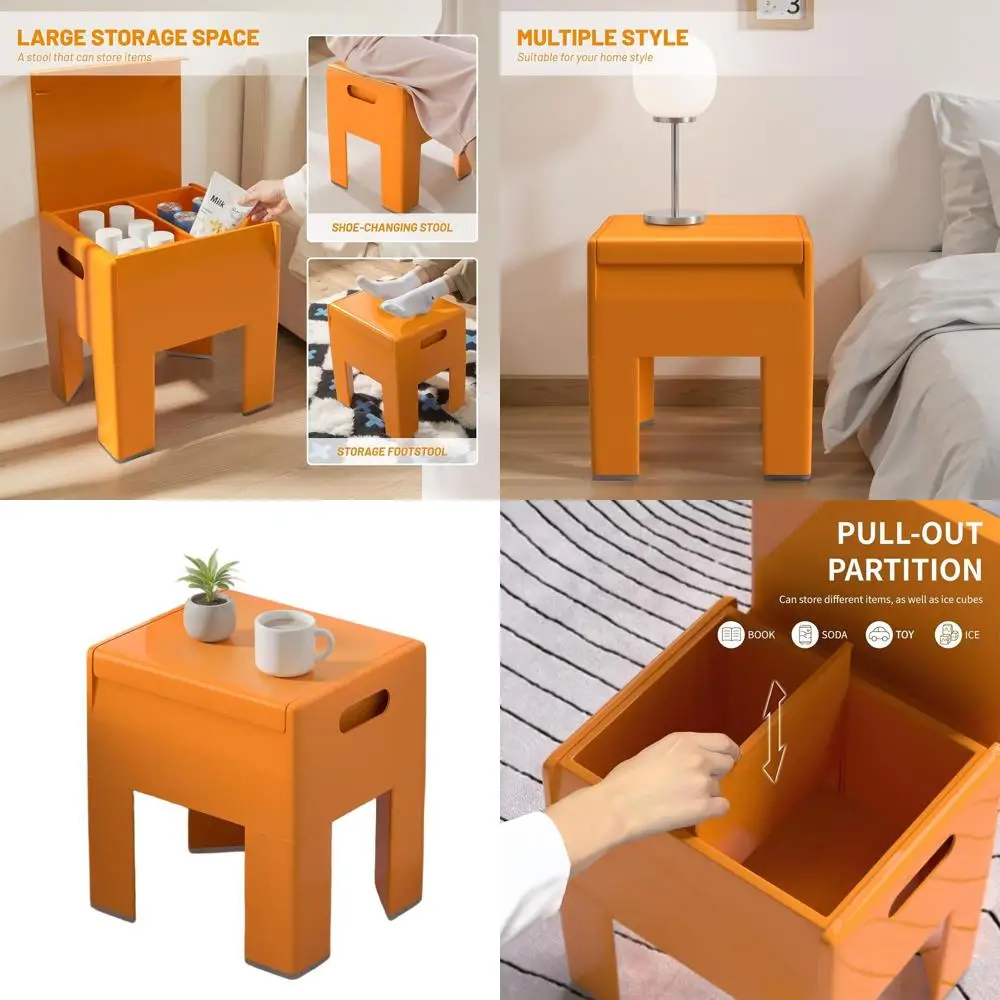 

Compact Plastic Nightstand with Storage, Easy Assembly, Ideal for Bedrooms and Dorms (14.2x11.8x15.78, Orange)