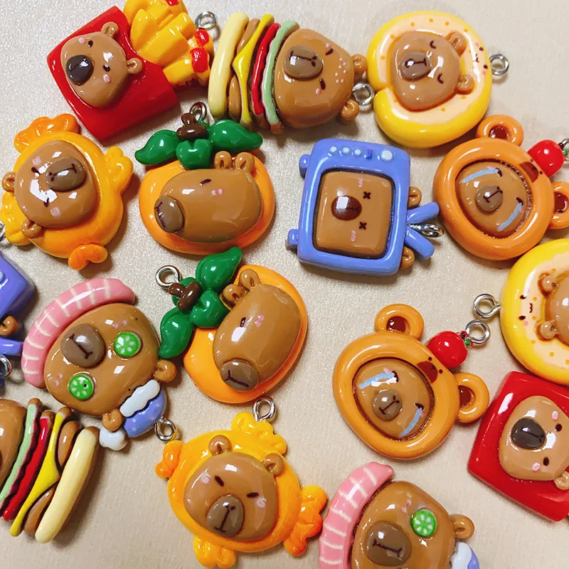 10pcs Kawaii Flatback Cartoon Capybara Resin Charms Lazy Animal Pendants For Earring Keychain Diy Jewelry Make