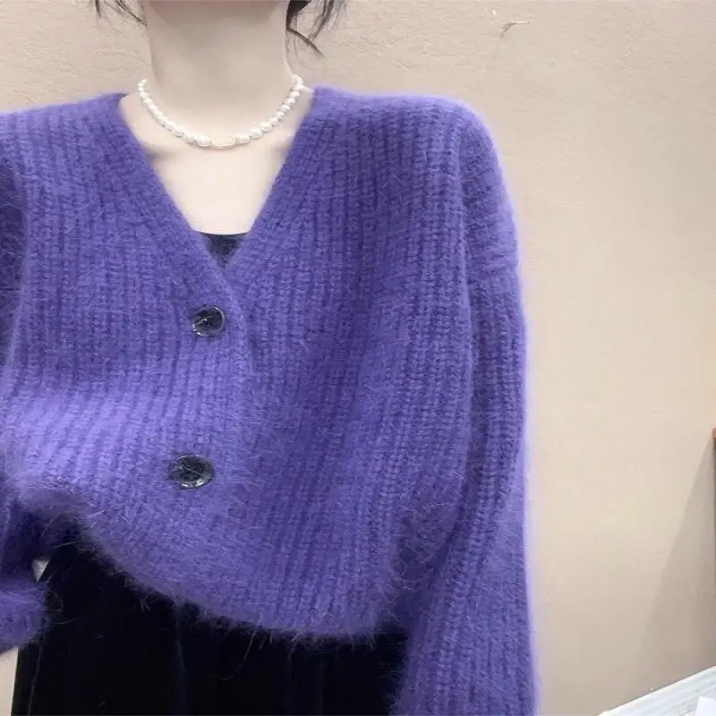 

Cardigan Sweater Women Hot Style Fashion 2026 Early Spring New Korean Style Lazy Loose Thick Long Sleeve V Neck Soft Knitted