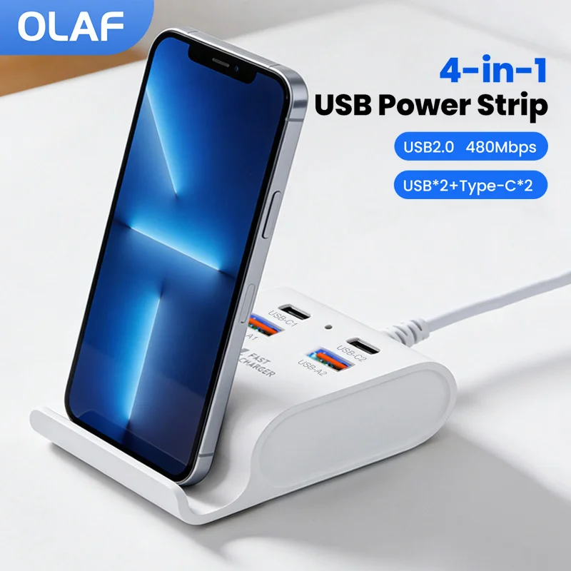 4-in-1 USB Power Strip with Phone Stand