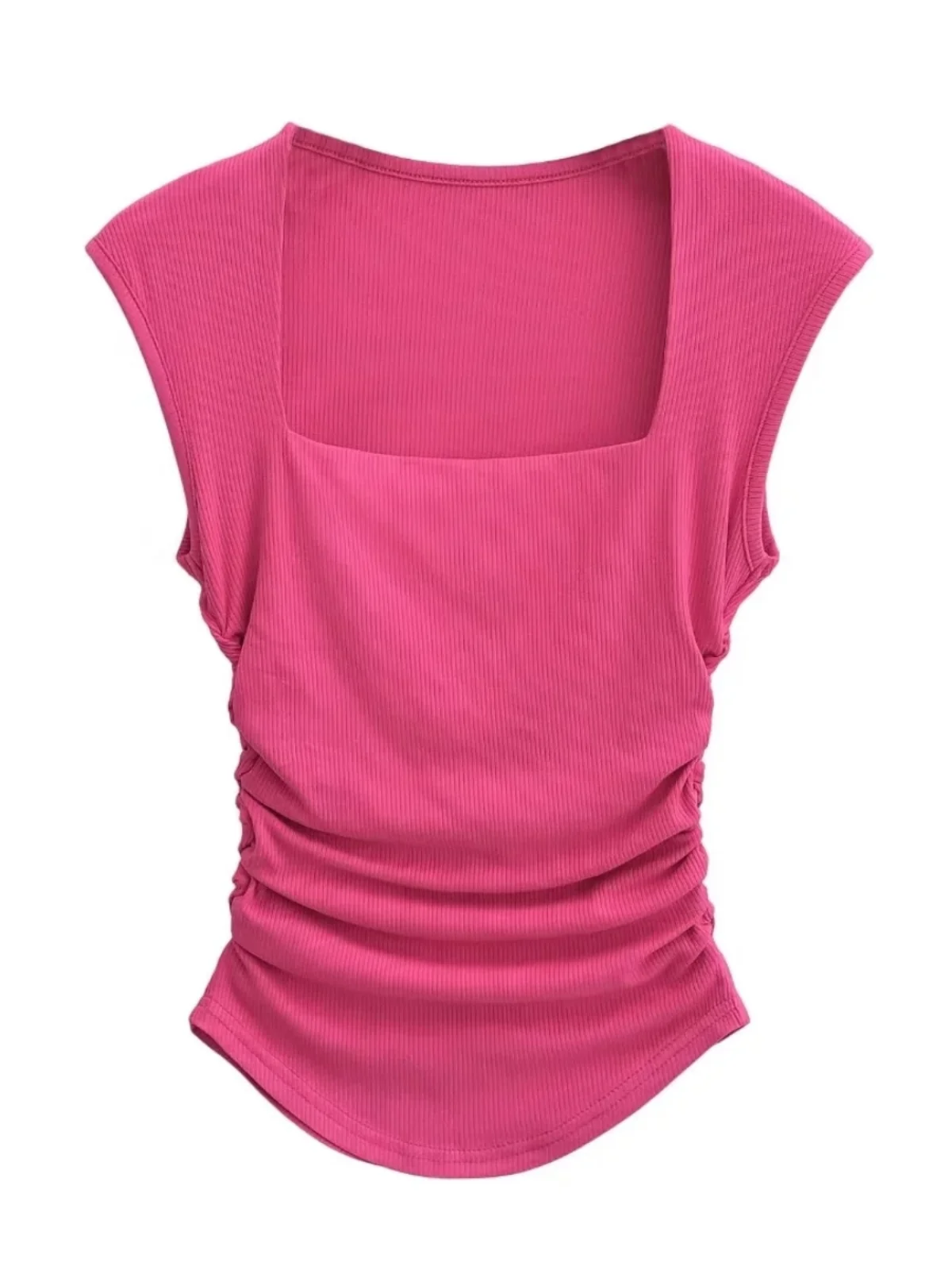 

Slimming ort Vest Women's Summer Dopane Square Collar Sve Dstring Pure Color Top Commute Sle Faion Trend