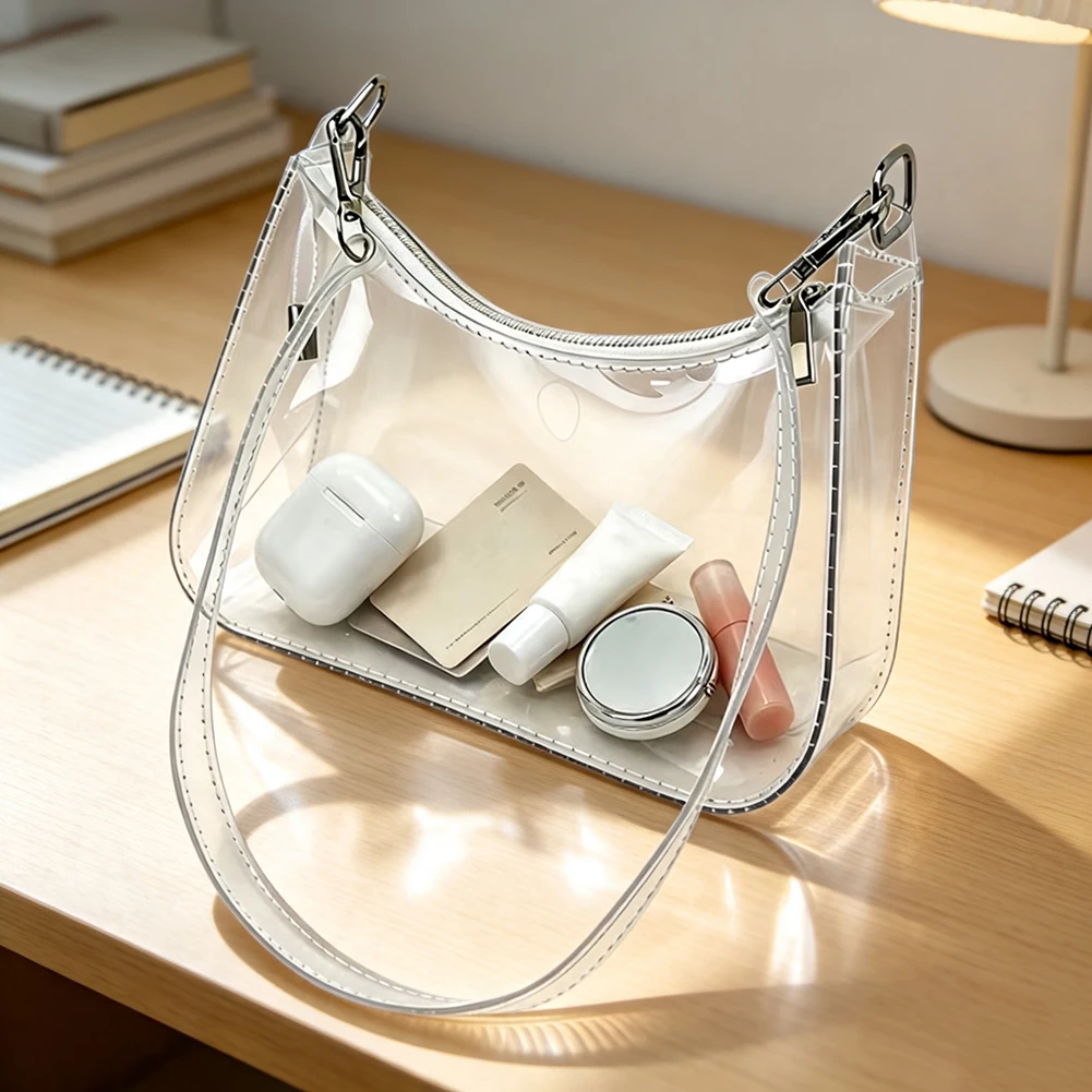 Klare Schulterhandtasche, kleine transparente PVC-Handtasche mit Reißverschluss, wasserabweisende Umhängetasche, für Konzerte/Pendeln