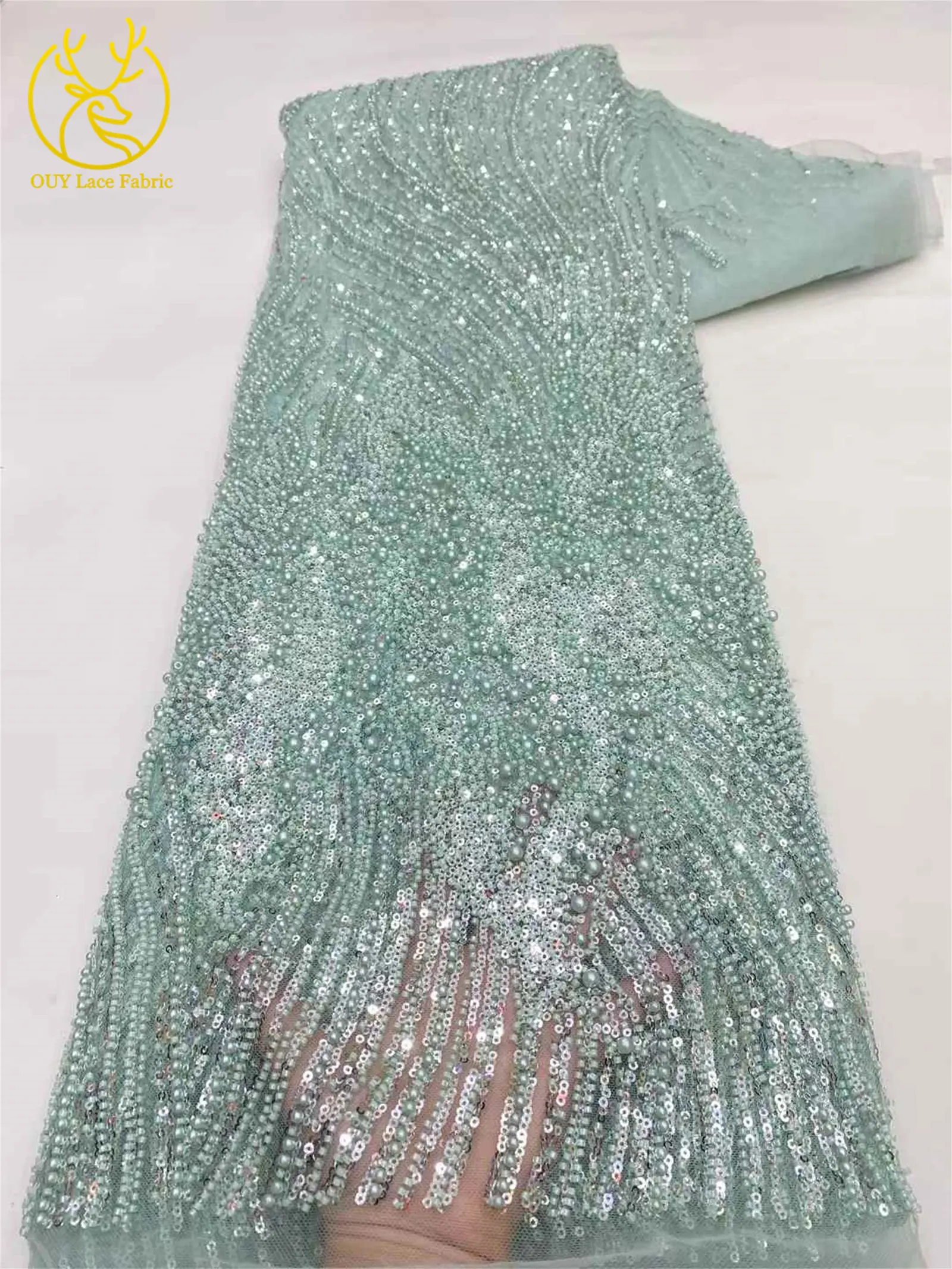 Rosa afrikanischer Bräutigam-Perlenstoff 2026, hochwertiger französischer nigerianischer Pailletten-Tüll-Spitzenstoff für Party, Hochzeit, Kleid, Nähen – Detail 9