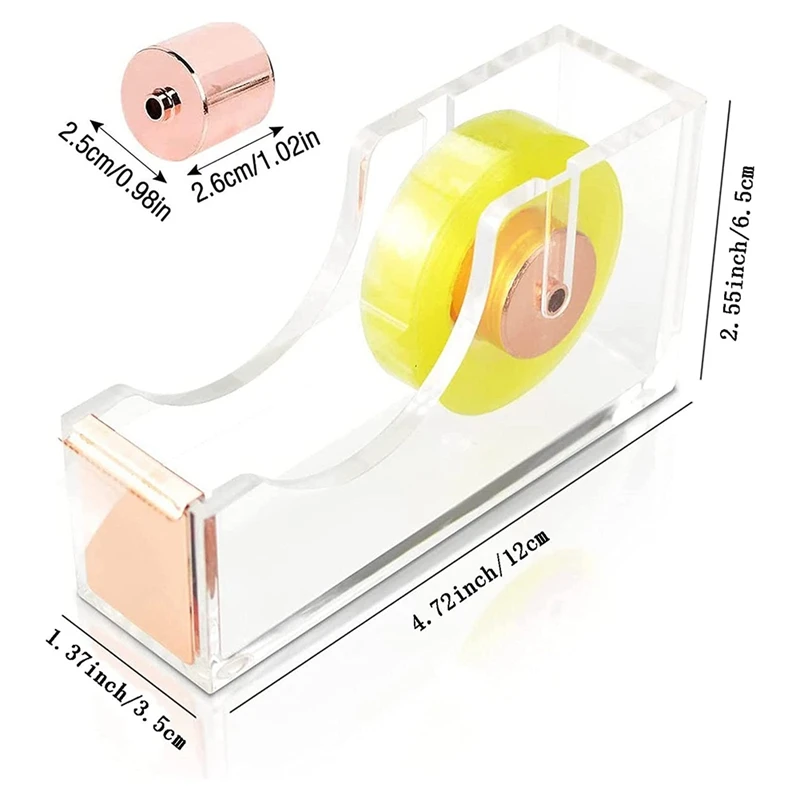Dispenser di nastro, Dispenser di nastro da scrivania Dispenser di nastro acrilico trasparente per scuola, casa e ufficio-oro rosa