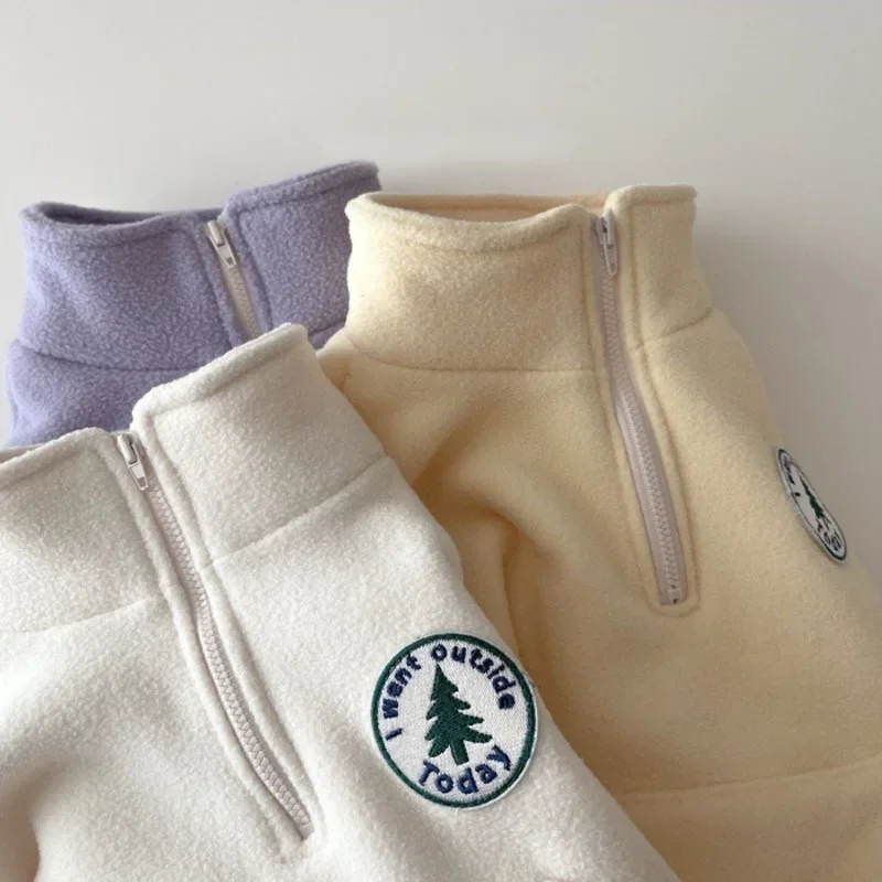 Boutique Kids Winter Baby Girls Clothes Purple Cute Polar Fleece Sweat Suit Toddler Boy Choker Sweatshirt Sports Fleece Set