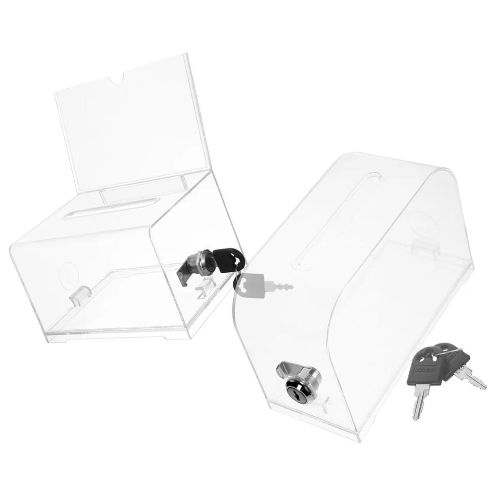 مجموعتان من صندوق اقتراحات الأكريليك الشفاف مع قفل صندوق تبرع ذو سعة كبيرة لتخزين بطاقات الأعمال في الزفاف