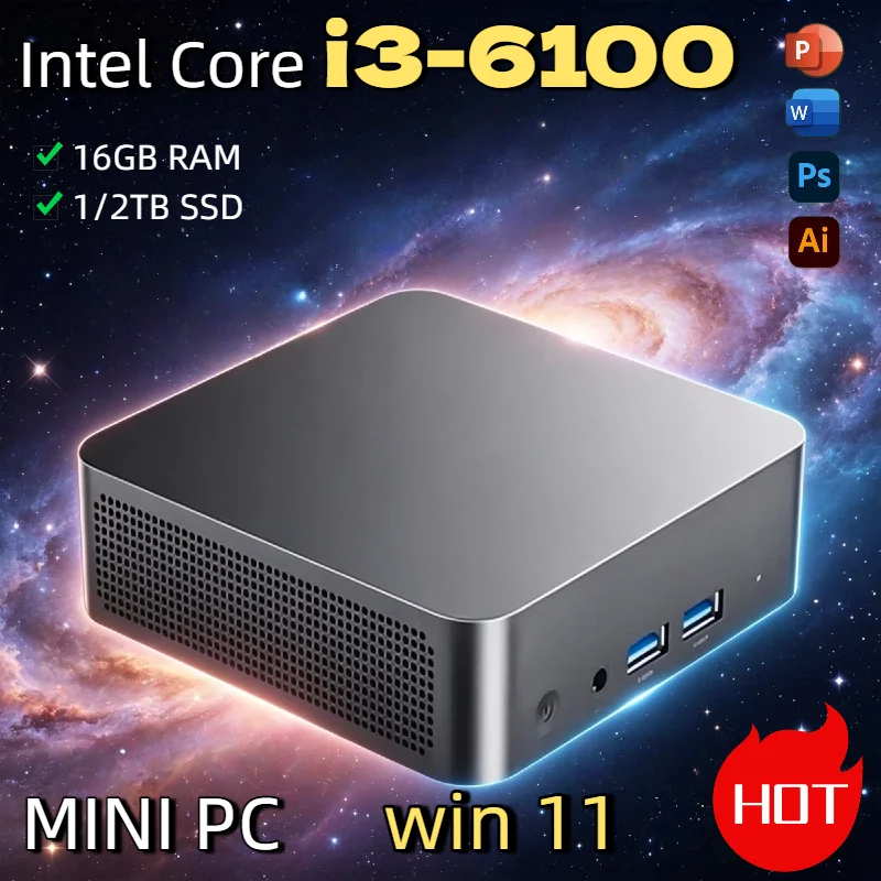 Mini PC Gamer Portátil de 1TB M.2 2026, Intel Core i3 6100, Windows 11 Pro, 16GB RAM, Computadora de Escritorio para Oficina y Juegos, LAN Gigabit
