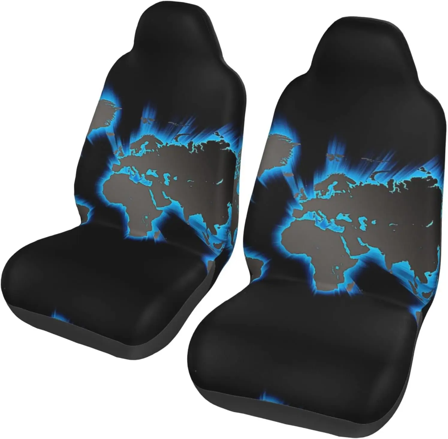 World Map Stretchy Bucket Car Seat Cover Washable and Breathable Automotive Vehicle Seat Cover 2pcs Auto Front Seats Protector