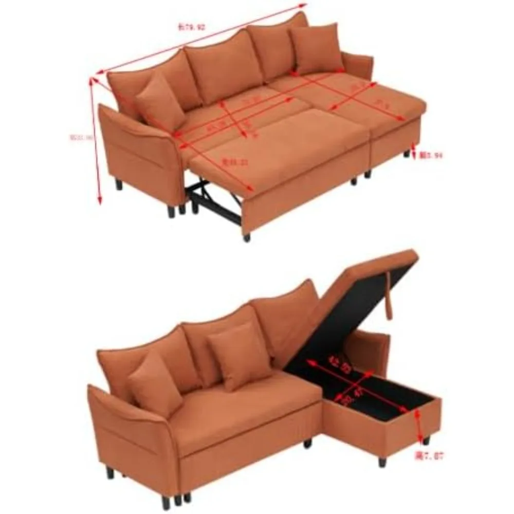 L-образный 3-местный раскладной диван-кровать с подушками, шезлонгом для хранения и выдвижным режимом дивана