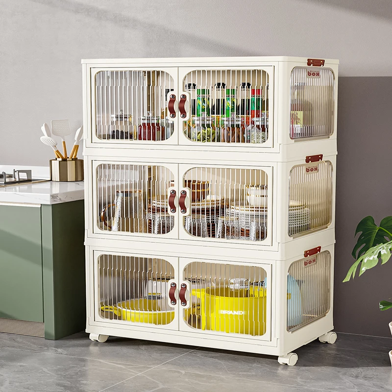 Double Door Folding Storage Box Large Capacity Transparent Clothing Storage Cabinets Snack Organize Lockers Bins with Lid