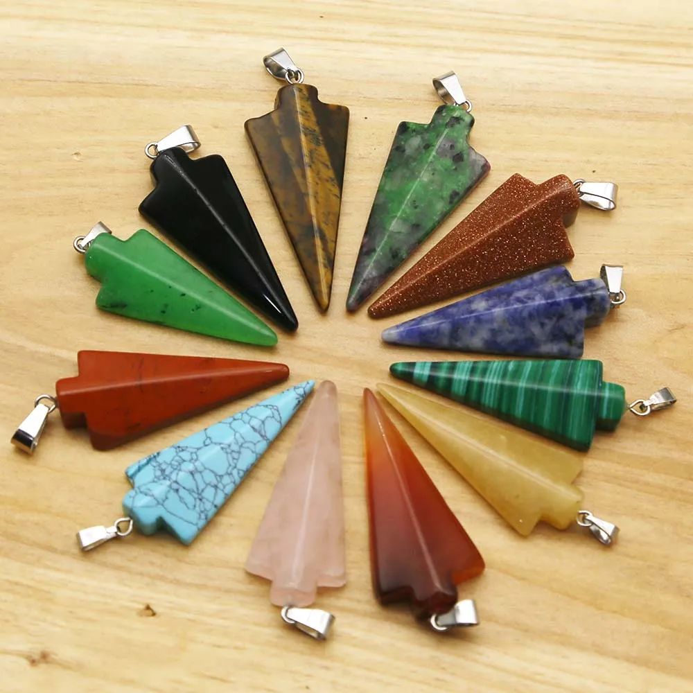 Quality Natural Stone Crystal Agate Arrow Necklace Pendant Fashion Reiki Charms Jewelry Earrings Accessories Gift Wholesale 8Pcs