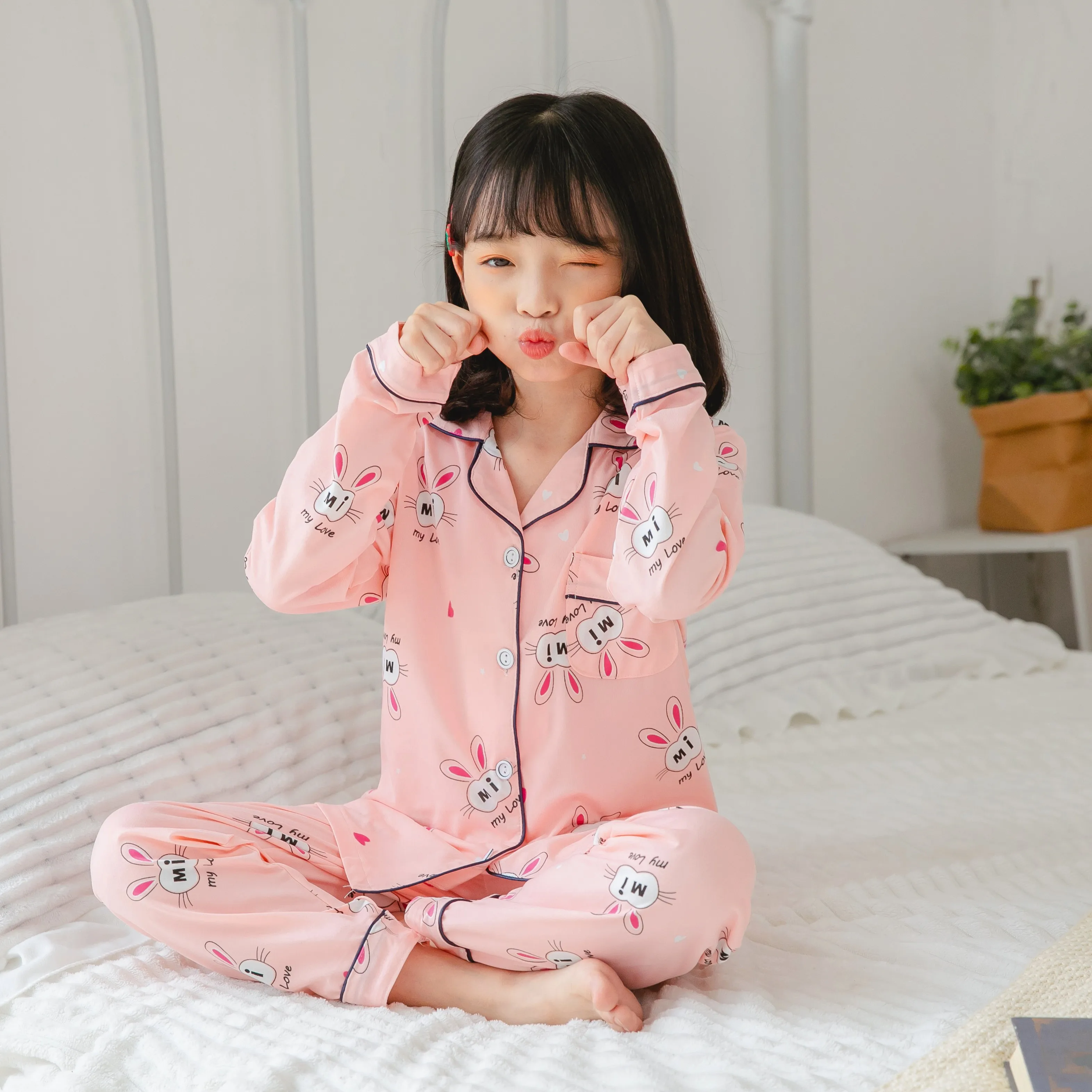 Girls Pajamas Sets 2 to 3 4 5 6 7 8 9 10 11 12 Years Long Sleeve Kids Pijamas Rabbit Print Toddler Girl Pyjama Spring Autumn Pjs